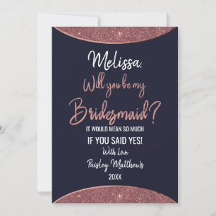 Rose Gold Glitter Navy Blue Circular Bridesmaid Invitation