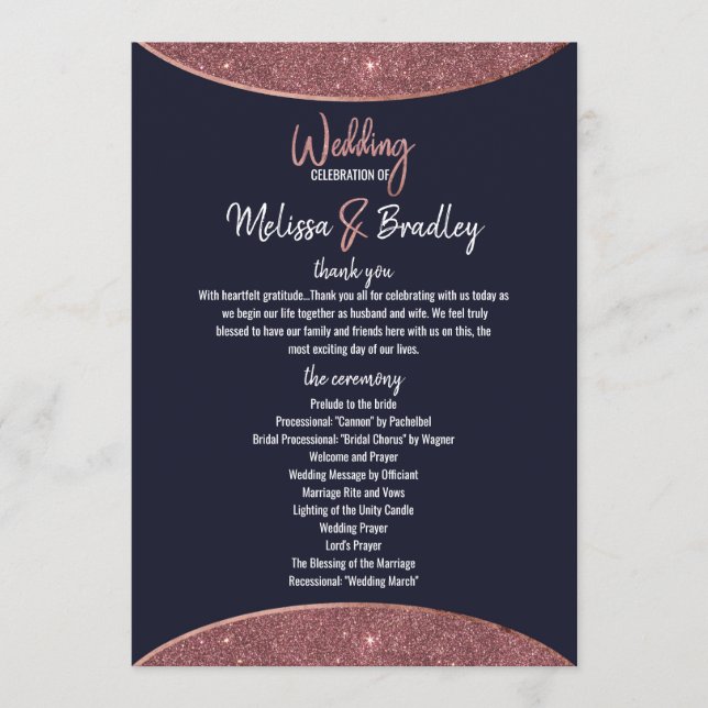 Rose Gold Glitter Navy Blue Circular Programs Programme (Front)