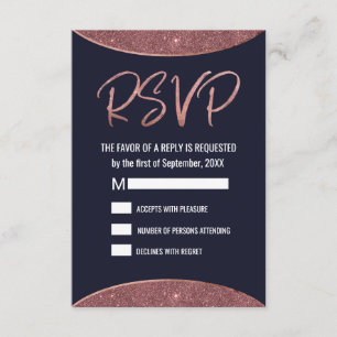 Rose Gold Glitter Navy Blue Circular RSVP Card