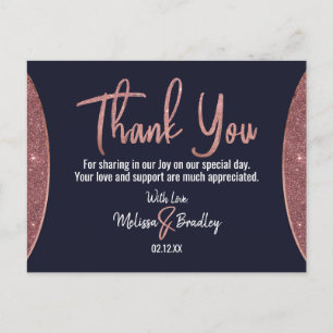 Rose Gold Glitter Navy Blue Circular Thank You Postcard