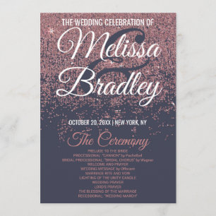 Rose Gold Glitter Navy Blue Wedding Programs Programme