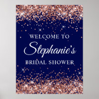 Rose Gold Glitter Navy Bridal Shower Welcome