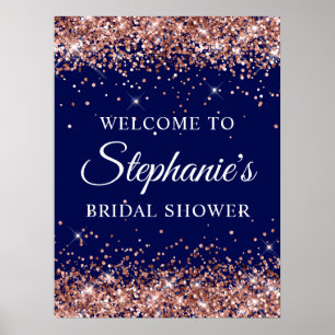 Rose Gold Glitter Navy Bridal Shower Welcome Poster