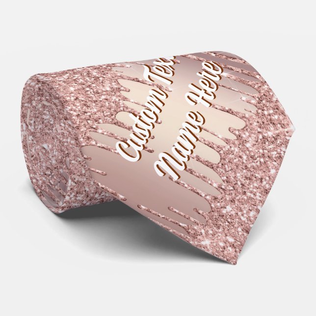 Rose Gold Glitter Neck Tie Personalised Text Name (Rolled)