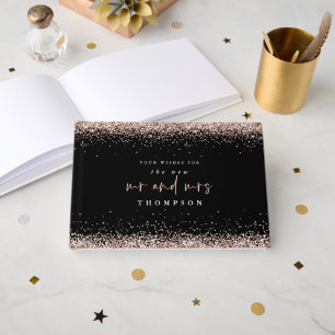 Rose Gold Glitter New Mrs Mrs Name Black Wedding Guest Book
