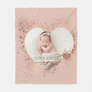 Rose Gold Glitter Newborn Photo Birth Stats  Fleece Blanket