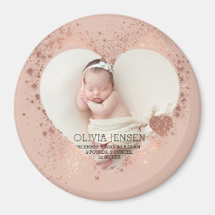 Rose Gold Glitter Newborn Photo Birth Stats  Magnet