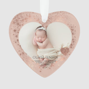Rose Gold Glitter Newborn Photo Birth Stats Ornament