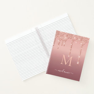 Rose Gold Glitter Notebook Custom Name Letter