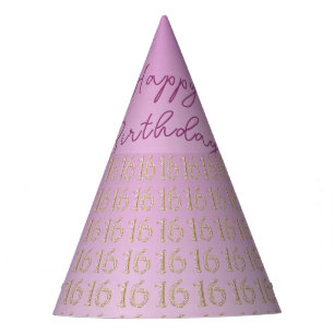 Rose Gold Glitter Number 16, Sweet 16 Birthday Party Hat