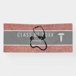 Rose Gold Glitter Nurse Graduation Caduceus Custom Banner