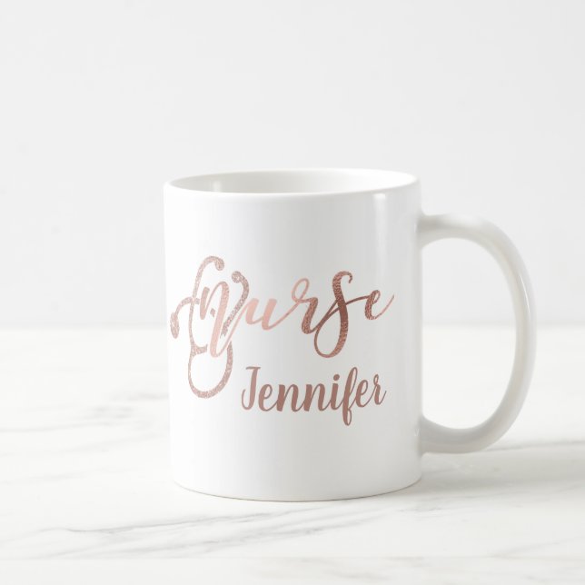 Rose Gold Glitter Nurse personalised Name Nursing Coffee Mug (Right)