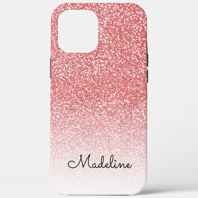 Rose Gold Glitter Ombre Black Script Name Case-Mate iPhone Case (Back)