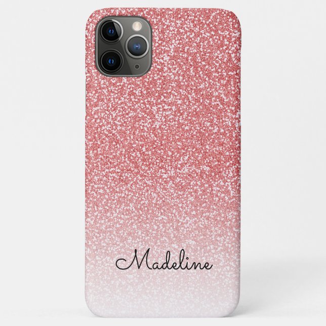Rose Gold Glitter Ombre Black Script Name Case-Mate iPhone Case (Back)