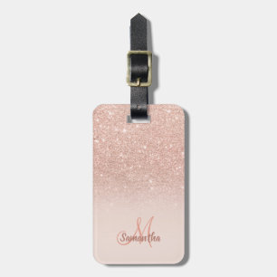 Rose gold glitter ombre blush chic add your name luggage tag