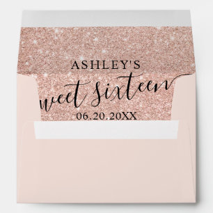 Rose gold glitter ombre blush pink Sweet 16 Envelope