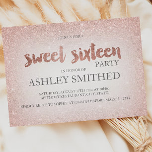 Rose gold glitter ombre chic modern Sweet 16 Invitation