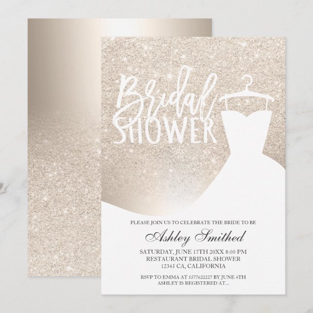 Rose gold glitter ombre foil dress Bridal shower Invitation (Front/Back)