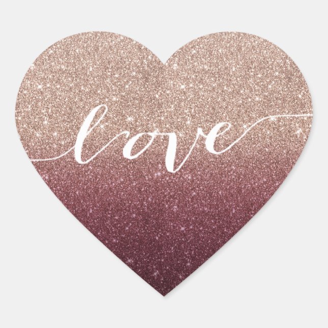 Rose Gold Glitter Ombre Love Wedding Favour Heart Sticker (Front)