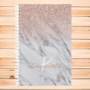 Rose Gold Glitter Ombre Marble Yearly Monogram Planner