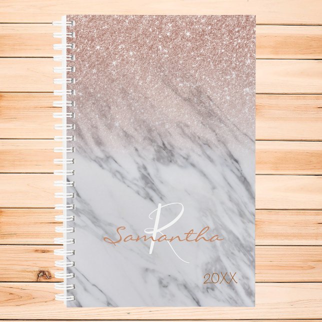 Rose Gold Glitter Ombre Marble Yearly Monogram Planner (Creator Uploaded)