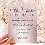 Rose gold glitter ombre metallic 90th birthday invitation<br><div class="desc">A chic and luxurious rose gold glitter ombre metallic foil design with elegant calligraphy typography for a 90th birthday invitation .</div>