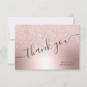 Rose gold glitter ombre metallic foil thank you card