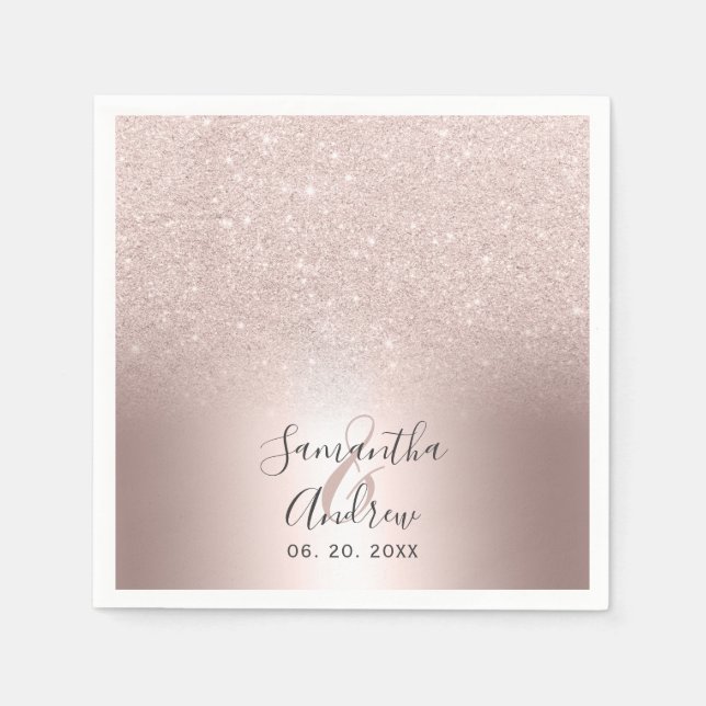 Rose gold glitter ombre metallic foil  wedding napkin (Front)
