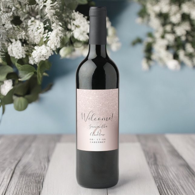 Rose gold glitter ombre metallic foil welcome wine label (Rose gold glitter ombre metallic foil welcome wine label)