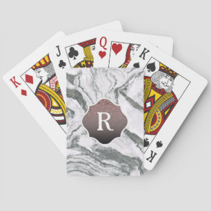 Rose Gold Glitter Ombre Monogram, Bold Grey Marble Playing Cards