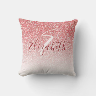 Rose Gold Glitter Ombre Monogram Cushion