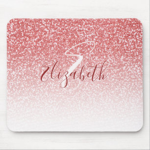 Rose Gold Glitter Ombre Monogram Mouse Pad