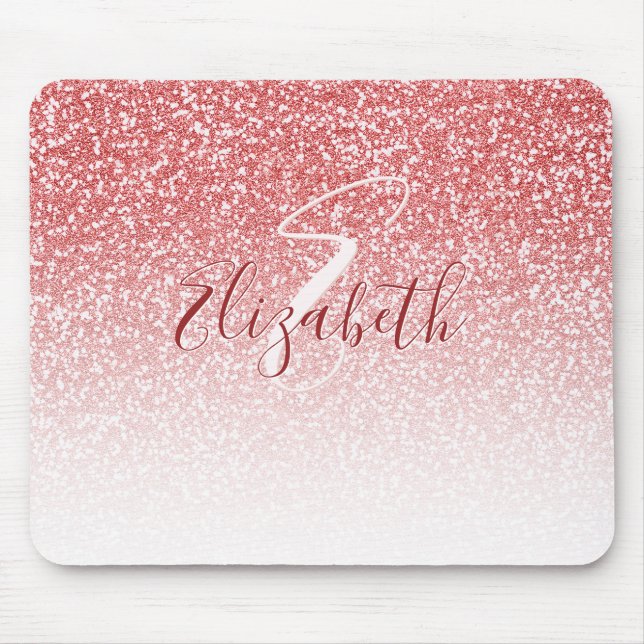 Rose Gold Glitter Ombre Monogram Mouse Pad (Front)