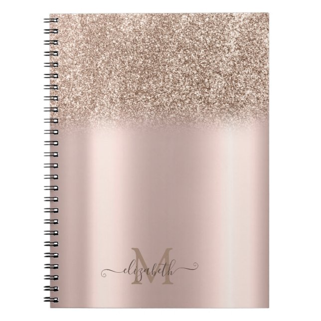 Rose Gold Glitter Ombre Monogram Notebook (Front)