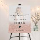 Rose gold glitter ombre photo Sweet 16 welcome
