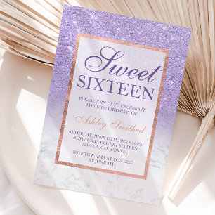 Rose gold glitter ombre purple chic Sweet 16 Invitation