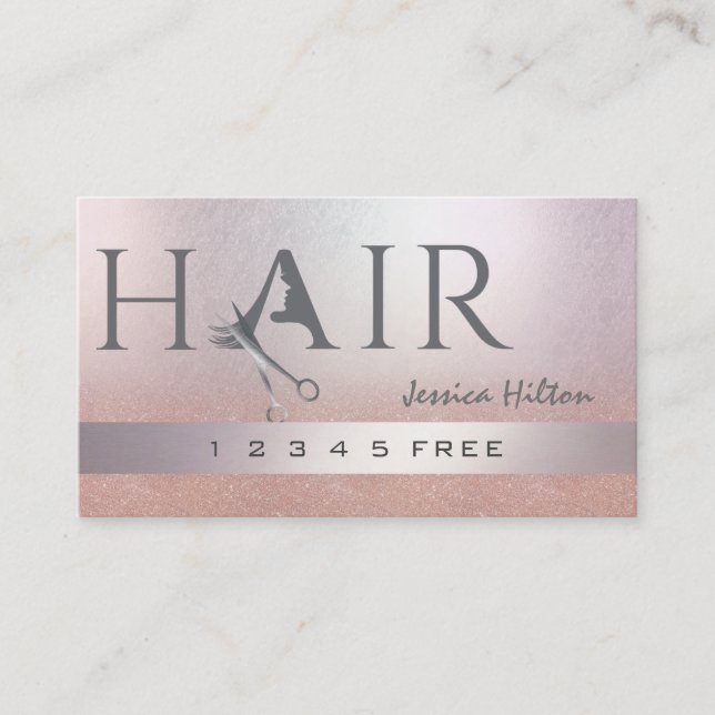 Rose gold glitter ombre scissors hair  loyalty card (Front)
