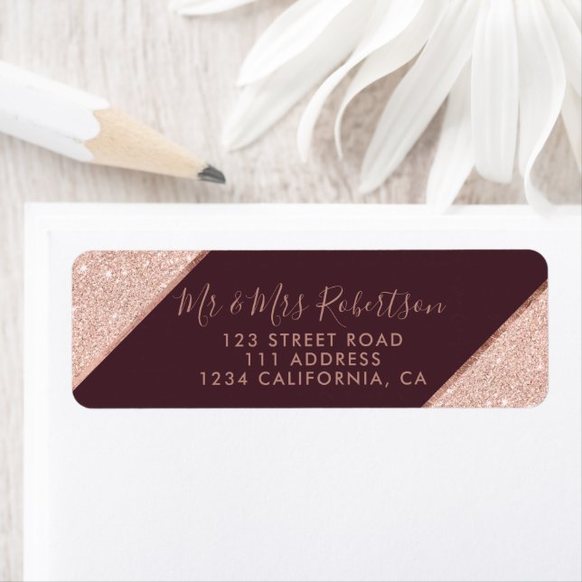 Rose gold glitter ombre script burgundy wedding (Insitu)