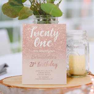 Rose gold glitter ombre script chic 21st Birthday Invitation