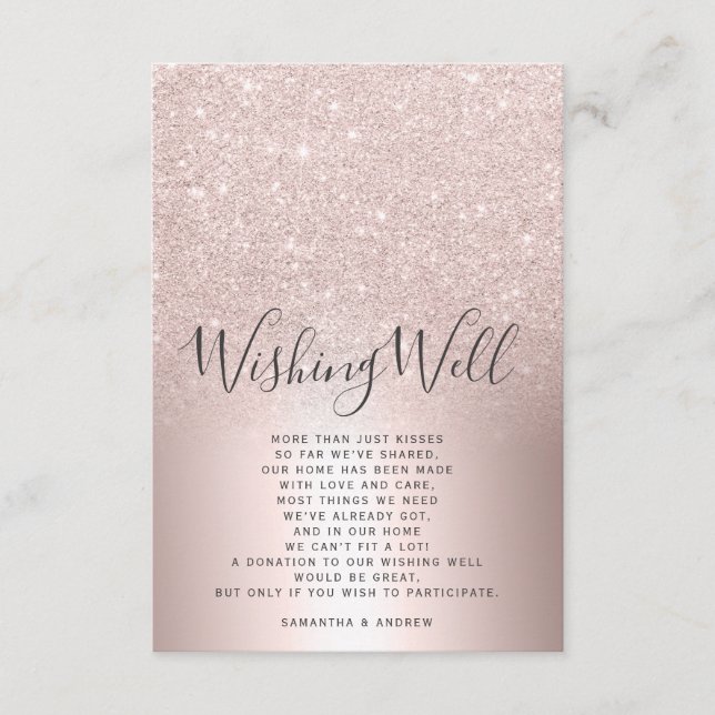 Rose gold glitter ombre wishing well wedding enclosure card (Front)