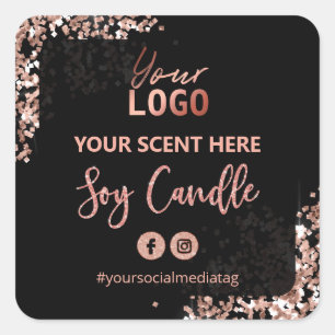 Rose Gold Glitter On Black Soy Candle Labels