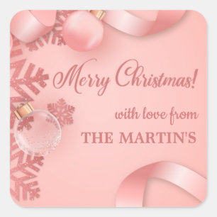 Rose gold glitter ornaments merry christmas square sticker