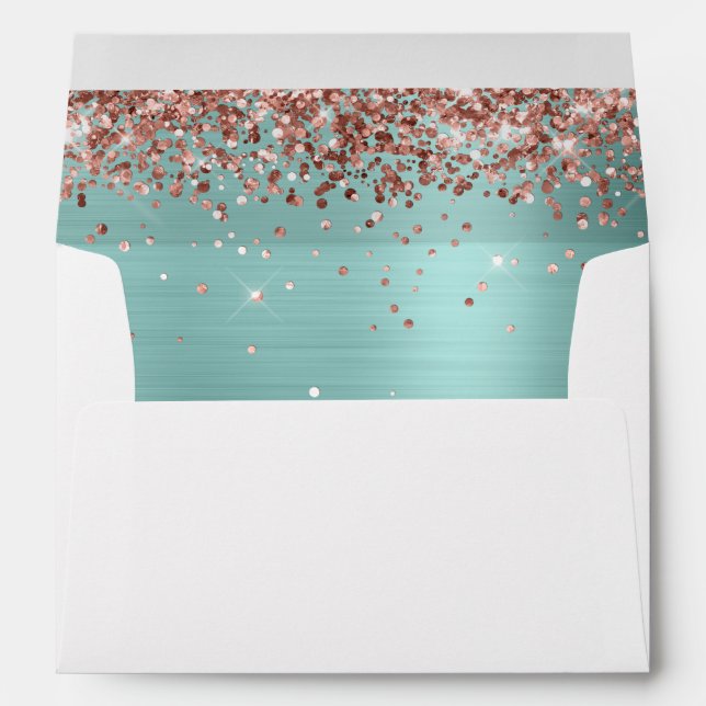 Rose Gold Glitter Pale Turquoise Foil Inside Envelope (Back (Bottom))