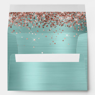 Rose Gold Glitter Pale Turquoise Ombre Foil Envelope
