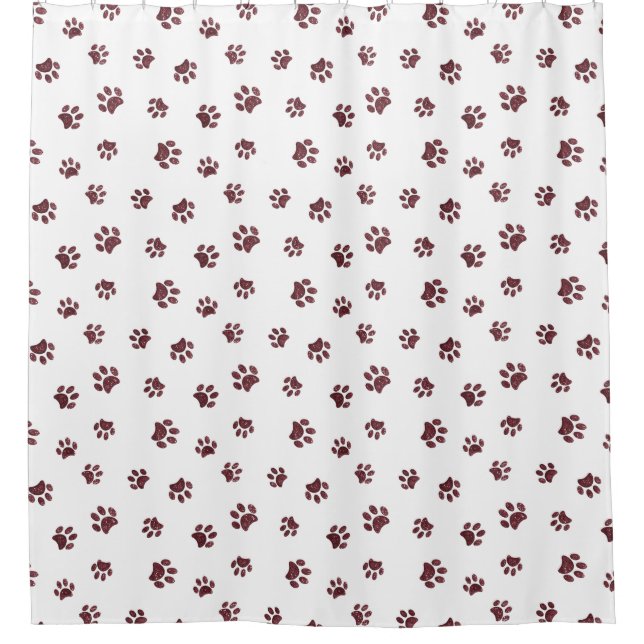 Rose Gold Glitter Paw Prints Pattern Shower Curtain (Front)