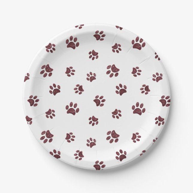 Rose Gold Glitter Paw Prints Pet Party Paper Plate (Front)