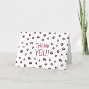 Rose Gold Glitter Paw Prints Thank You Card