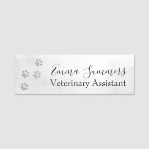 Rose Gold Glitter Paw Veterinary Business  Name Tag
