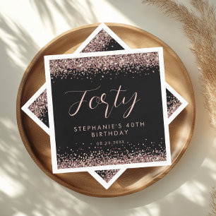 Rose Gold Glitter Personalised Birthday Party  Napkin