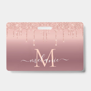 Rose Gold Glitter Personalised Letter Name Badge ID Badge